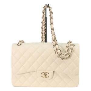 CHANEL A58600 Ivory Caviar Gold Hardware Double Flap Large Matelassé 30 Shoul...